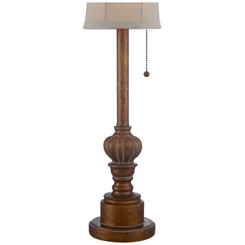  Regency Hill Traditional Buffet Table Lamps Set of 2 Warm Brown Wood Tone Tall Fabric Drum Shade for Dining Room