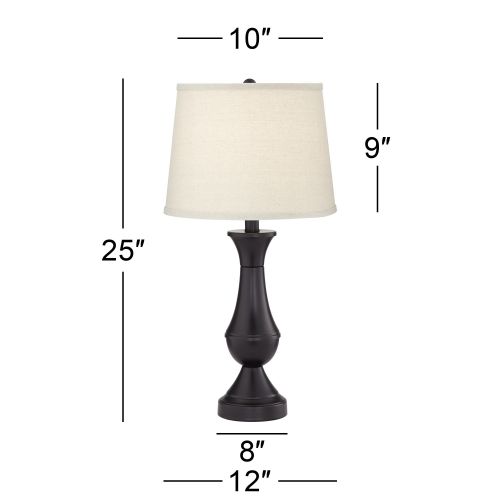  Regency Hill Traditional Table Lamps Set of 2 with USB Charging Port LED Bronze Oatmeal Shade Touch On Off for Living Room Bedroom