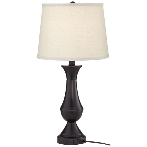  Regency Hill Traditional Table Lamps Set of 2 with USB Charging Port LED Bronze Oatmeal Shade Touch On Off for Living Room Bedroom