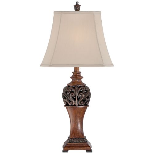  Regency Hill Traditional Table Lamps Set of 2 Bronze Wood Carved Leaf Creme Rectangular Bell Shade for Living Room Family Bedroom