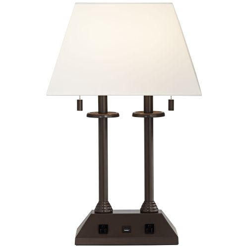 Regency Hill Traditional Desk Table Lamp with USB and AC Power Outlet in Base Bronze Rectangular Fabric Shade for Bedroom Office