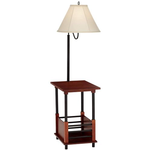  Marville Mission Floor Lamp End Table Swing Arm Farmhouse Wood Open Crate Design Empire Shade for Living Room Reading Bedroom - Regency Hill
