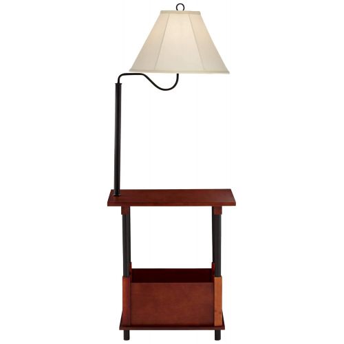  Marville Mission Floor Lamp End Table Swing Arm Farmhouse Wood Open Crate Design Empire Shade for Living Room Reading Bedroom - Regency Hill