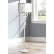 Ciara Chic Floor Lamp Antique White Chandelier Style Crystal Sheer Organza Drum Shade for Living Room Reading Bedroom - Regency Hill