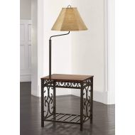 Travata Traditional Floor Lamp End Table Swing Arm Wood Bronze Burlap Fabric Empire Shade for Living Room Reading Bedroom - Regency Hill