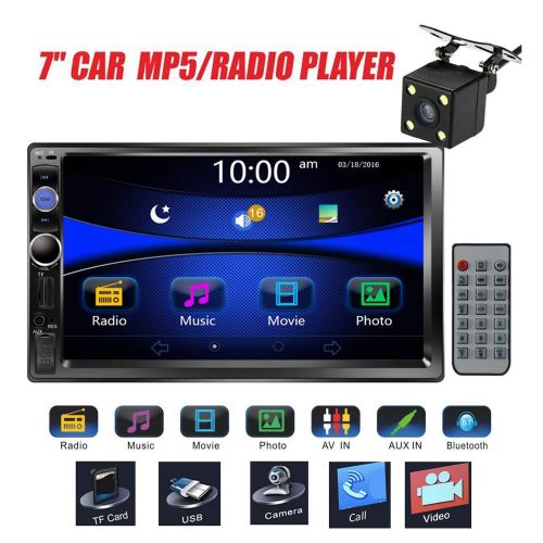  Regetek Car Stereo Double Din 7 Touchscreen in Dash Stereo Car Audio Video Player Bluetooth FM AM Radio Mp3 /TF/USB/AUX-in/Subwoofer/Steering Wheel Controls + Remote Control+Rear V