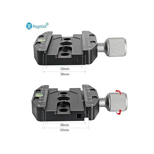  Regetek Aluminium 2.75''/70mm Arca Swiss Quick Release Clamp, Arca QR Clamp 3/8-inch with 1/4-inch Screw and Bubble Level, Adjustable Lever Knob, Compatible with Arca-Swiss Plate Tripod Ball Head