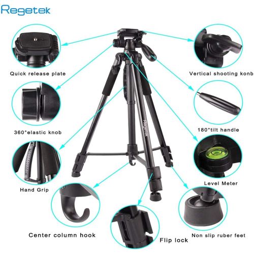  Regetek Travel Camera Tripod (Aluminum 63 Adjustable Camera Stand with Flexible Head) -Portable Tripod for Canon Nikon Sony DV DSLR Camera Camcorder Gopro Action Cam/iPhone & Carry