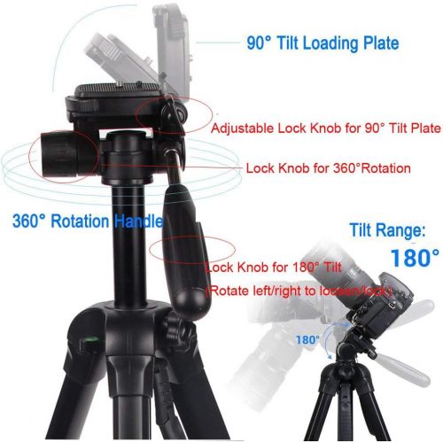  Regetek 73 Camera Tripod Travel Monopod (Aluminum Professional Video Camera Mount) Adjustable Stand with Flexible Head for Canon Nikon DV DSLR Camcorder Webcam Gopro cam& Carry Bag