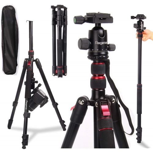  Regetek 81 Inch Camera Tripod Monopod (Professional Aluminum DSLR Binocular Telescope Video Tripod) with 360 Panorama Ball Head for Canon Nikon Sony Olympus DV Gopro with Carry Bag