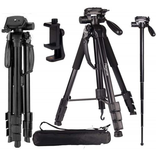  Regetek 73 Camera Tripod Travel Monopod (Aluminum Professional Video Camera Mount) Adjustable Stand with Flexible Head for Canon Nikon DV DSLR Camcorder Webcam Gopro cam& Carry Bag