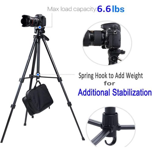  Regetek Travel Camera Tripod (Aluminum 63 Adjustable Camera Stand with Flexible Head) -Portable Tripod for Canon Nikon Sony DV DSLR Camera Camcorder Gopro Action Cam/iPhone & Carry