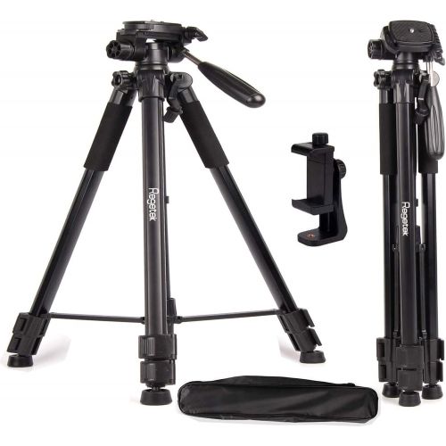  Regetek Travel Camera Tripod (Aluminum 63 Adjustable Camera Stand with Flexible Head) -Portable Tripod for Canon Nikon Sony DV DSLR Camera Camcorder Gopro Action Cam/iPhone & Carry