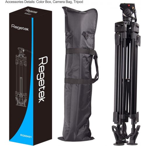  Regetek 71 Professional Video Camera Tripod System Heavy Duty Aluminum Adjustable Tripod Stand with Fluid Pan Head and Carry Bag for for Canon Nikon DV Camcorder DSLR Photo Studio