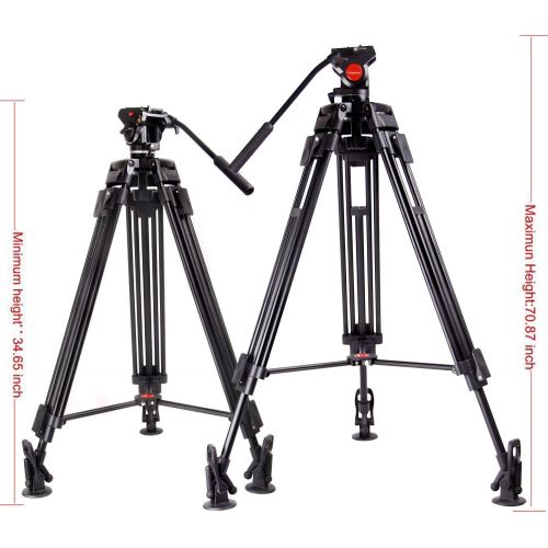  Regetek 71 Professional Video Camera Tripod System Heavy Duty Aluminum Adjustable Tripod Stand with Fluid Pan Head and Carry Bag for for Canon Nikon DV Camcorder DSLR Photo Studio
