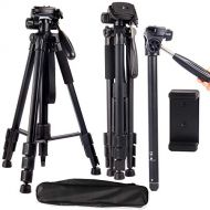 Regetek Camera Tripod Travel Monopod(65 Aluminum Professional Video Camera Mount Leg) Adjustable Stand with Flexible Head for Canon Nikon DV DSLR Camcorder Gopro cam& Carry Bag