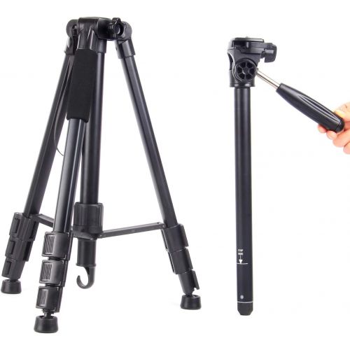  Regetek Camera Tripod Travel Monopod(65 Aluminum Professional Video Camera Mount Leg) Adjustable Stand with Flexible Head for Canon Nikon DV DSLR Camcorder Gopro cam& Carry Bag