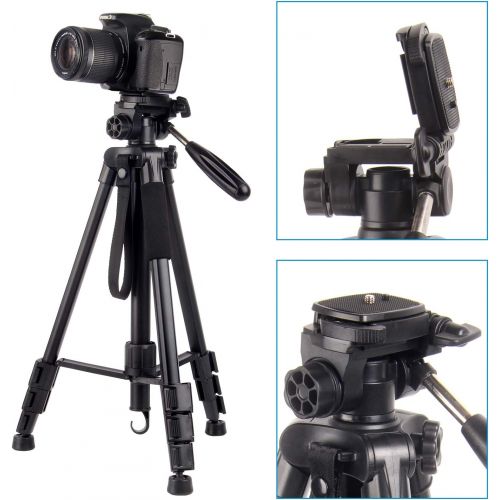  Regetek Camera Tripod Travel Monopod(65 Aluminum Professional Video Camera Mount Leg) Adjustable Stand with Flexible Head for Canon Nikon DV DSLR Camcorder Gopro cam& Carry Bag