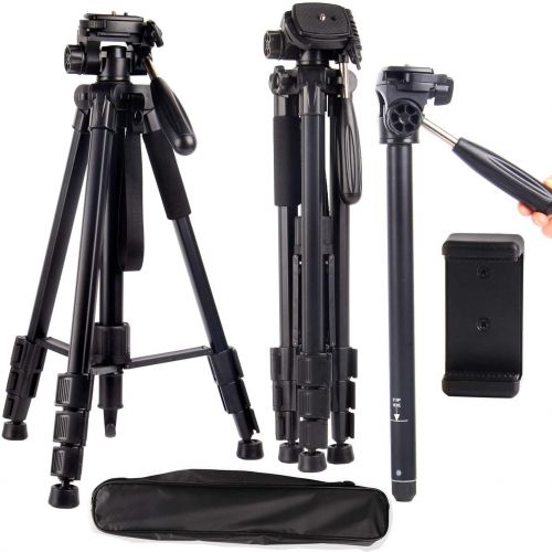  Regetek Camera Tripod Travel Monopod(65 Aluminum Professional Video Camera Mount Leg) Adjustable Stand with Flexible Head for Canon Nikon DV DSLR Camcorder Gopro cam& Carry Bag