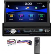 [아마존베스트]Regetek Single Din Car Stereo 7 inch Bluetooth Car Audio Video Player RDS FM AM Car Radio Player USB/AUX/TF HD Telescopic Retractable Capacitive Touch Screen