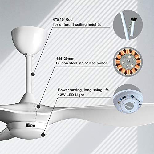  [아마존베스트]reiga 52-in Ceiling Fan with LED Light Kit Remote Control Modern Blade Noiseless Reversible Motor,6-speed, 3 color Temperature Switch (Bright White)