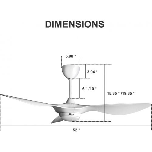  [아마존베스트]reiga 52-in Ceiling Fan with LED Light Kit Remote Control Modern Blade Noiseless Reversible Motor,6-speed, 3 color Temperature Switch (Bright White)