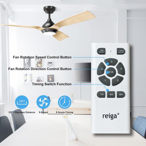  Reiga reiga 52-Inch Downrod Mount Ceiling Fan with Light & Remote,3 Hand-Painted Blade Suit for IndoorOutdoor
