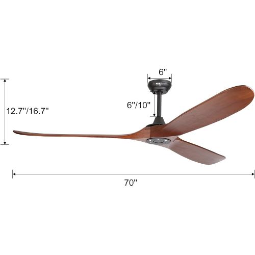  reiga 70 Modern Solid Wood Blades Ceiling Fan with App, Alexa, Google Home, Remote Control, 6-speed Reversible DC Motor for Indoor / Outdoor