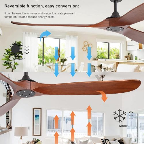  reiga 70 Modern Solid Wood Blades Ceiling Fan with App, Alexa, Google Home, Remote Control, 6-speed Reversible DC Motor for Indoor / Outdoor