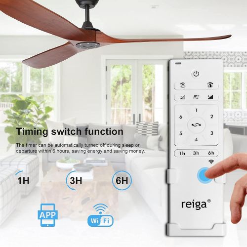  reiga 70 Modern Solid Wood Blades Ceiling Fan with App, Alexa, Google Home, Remote Control, 6-speed Reversible DC Motor for Indoor / Outdoor