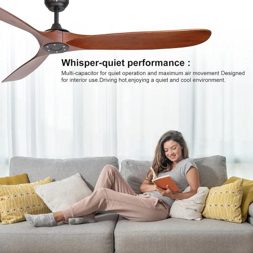  reiga 70 Modern Solid Wood Blades Ceiling Fan with App, Alexa, Google Home, Remote Control, 6-speed Reversible DC Motor for Indoor / Outdoor