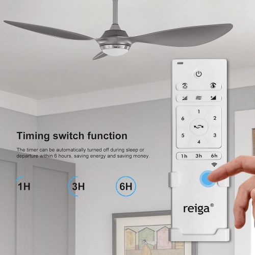  reiga 52-in Silver Ceiling Fan with Dimmable LED Light Kit Remote Control Modern Blades Reversible DC Motor, 6-speed, Timer