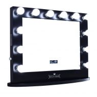 ReignCharm Hollywood Vanity Mirror with Bluetooth Speakers, 12 LED Lights, Dual Outlets & USB, 32-inches x 27-inches, Matte Black