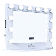 ReignCharm Hollywood Vanity Mirror with BT Speakers, 12 LED Lights, Dual Outlets & USB, 32-inches x 27-inches, White