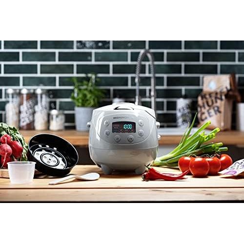  Digitaler Reishunger Mini Reiskocher (0,6l/350W/220V) Multikocher mit 8 Programmen, Schwarz, 7-Phasen-Technologie, Premium-Innentopf, Timer- und Warmhaltefunktion  Reis fuer bis zu