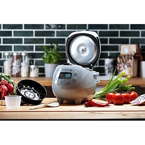  Digitaler Reishunger Mini Reiskocher (0,6l/350W/220V) Multikocher mit 8 Programmen, Schwarz, 7-Phasen-Technologie, Premium-Innentopf, Timer- und Warmhaltefunktion  Reis fuer bis zu