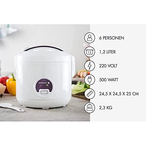  [아마존베스트]Reishunger rice cooker (1.2 l, 500 W, 220 V) keep-warm function, high quality inner pot, spoon and measuring cup - rice for up to 6 people., 1,2 L