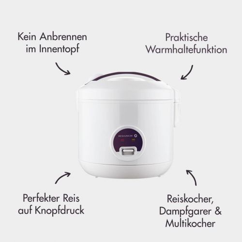  [아마존베스트]Reishunger rice cooker (1.2 l, 500 W, 220 V) keep-warm function, high quality inner pot, spoon and measuring cup - rice for up to 6 people., 1,2 L