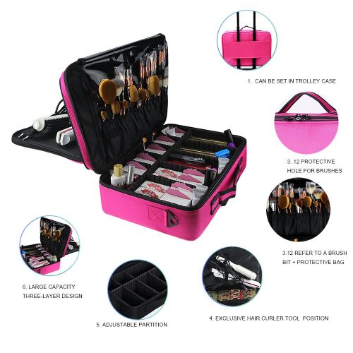  Relavel Makeup Bags Travel Large Makeup Case 16.5 Professional Makeup Train Case 3 Layer Cosmetic Bag...