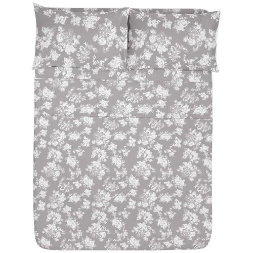 Relax and Indulge 81030 Flannel Bed Sheet Set, King, Flores Oyster