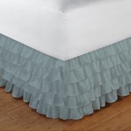 Relaxare Queen 300TC 100% Egyptian Cotton Aqua Blue Solid 1PCs Multi Ruffle Bedskirt Solid (Drop Length: 29 inches) - Ultra Soft Breathable Premium Fabric
