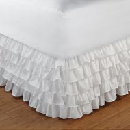 Relaxare Full 300TC 100% Egyptian Cotton White Solid 1PCs Multi Ruffle Bedskirt Solid (Drop Length: 21 inches) - Ultra Soft Breathable Premium Fabric
