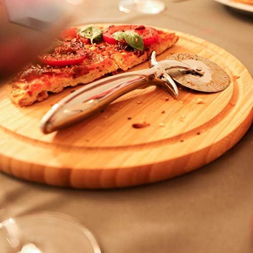  Relaxdays Pizzaschneider Profi, Pizzaroller mit 7 cm Ø Edelstahl Klinge, Pizzamesser mit gummiertem Griff, silber
