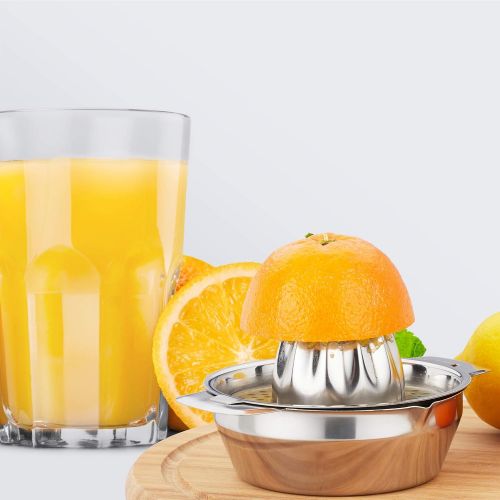  Relaxdays Zitronenpresse Edelstahl, 2-teilige Citruspresse mit Auffangbehalter, manuelles Entsaften, hochwertig, silber