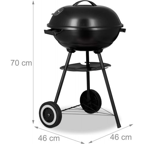  Relaxdays, 6 Personen Kugelgrill, Smoker m. Rader, HxBxT 70 x 46 x 46 cm, schwarz Holzkohlegrill mit Deckel