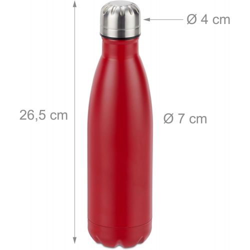  Relaxdays Trinkflasche Edelstahl, auslaufsicher, fuer Kalt-und Heissgetranke, Vakuum Isolierflasche 500 ml, Outdoor, rot, H x D: ca. 26,5 x 7 cm