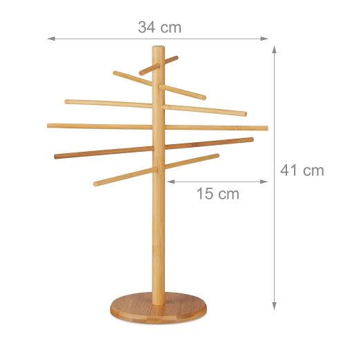  Relaxdays 10022196 Nudeltrockner Bambus, 12 Arme, Nudelstander faltbar, zum Pasta Trocknen, fuer Spaghetti, 41cm hoch, Holz, Natur