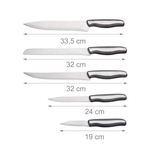  Relaxdays Messer 5er Magnetleiste, Edelstahl, Brotmesser, Kochmesser, Allzweckmesser, Kuechenmesser-Set Silber, Standard