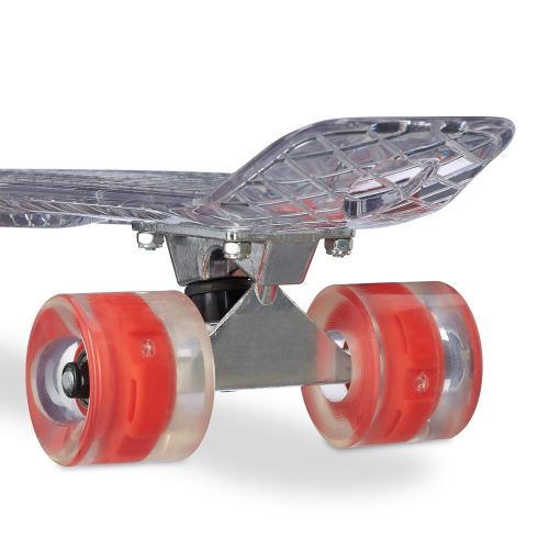  Relaxdays relaxdays Skateboard Transparent mit LED, 22 Zoll Komplettboard, Alu-Trucks mit Leuchtrollen