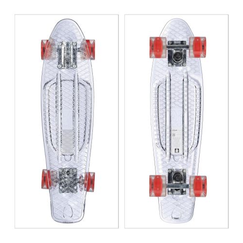  Relaxdays relaxdays Skateboard Transparent mit LED, 22 Zoll Komplettboard, Alu-Trucks mit Leuchtrollen